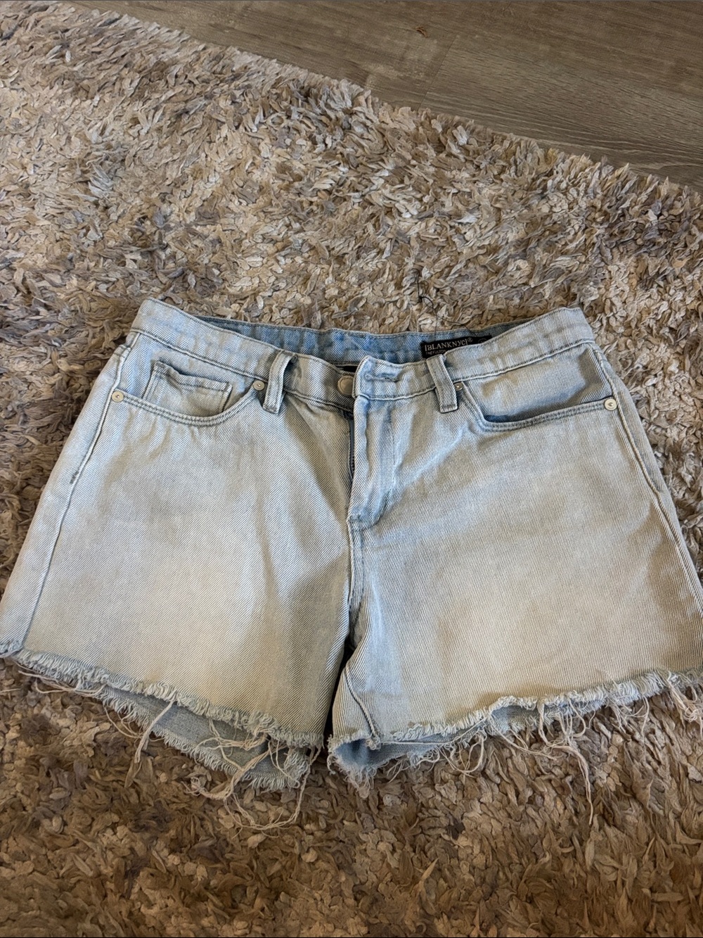 Blank NYC Light Blue Frayed Hem Denim Cutoff Shorts